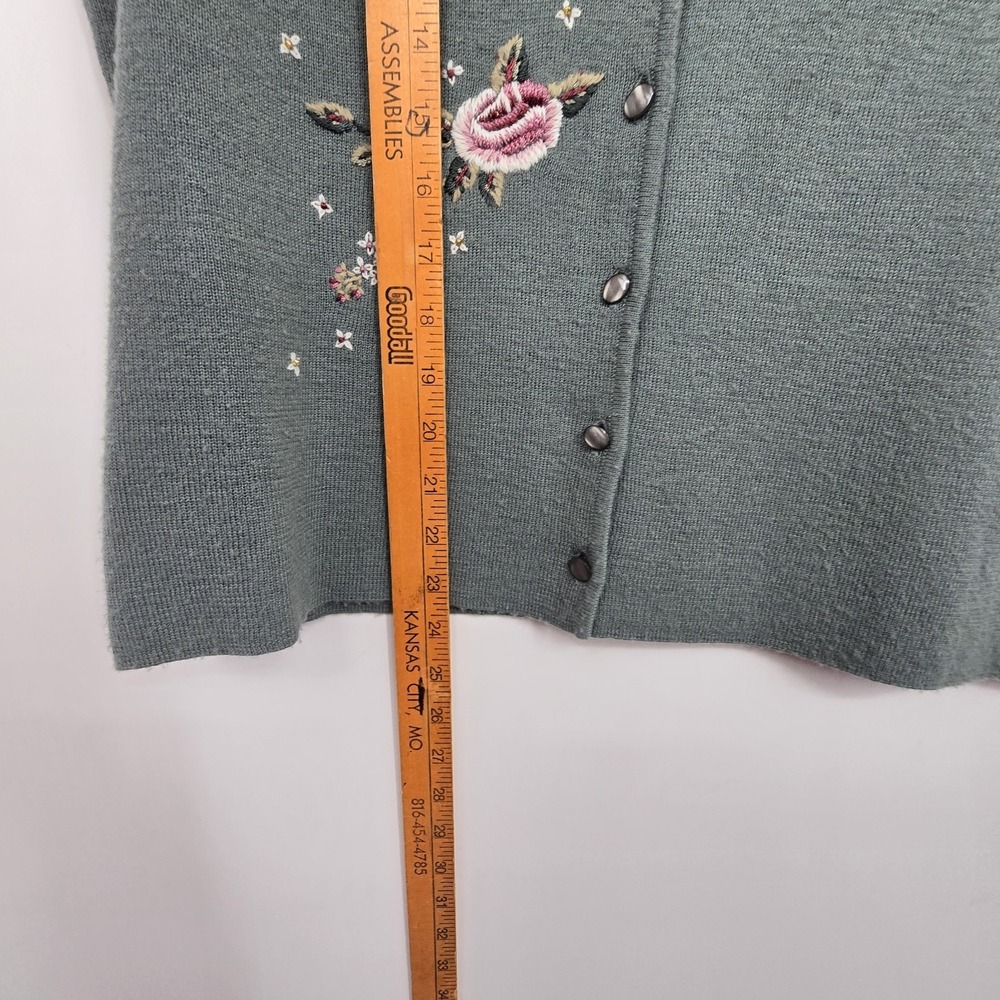 Vintage 90s Koret Floral Embroidert Sweater Vest Women M Green Pink Boho Cottage - Picture 8 of 12